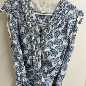 Anthropologie Ivory and Blue Textured Top